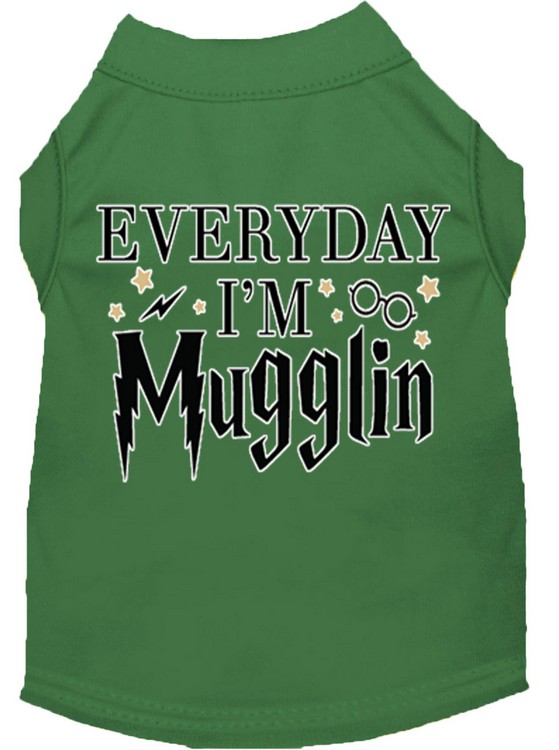 Everyday I'm Mugglin Screen Print Dog Shirt Green XS